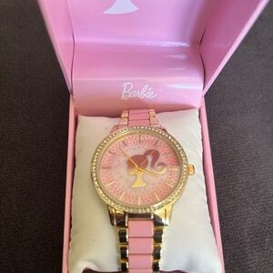 🆕 Barbie Pink and Gold Crystal Accent Women's Watch